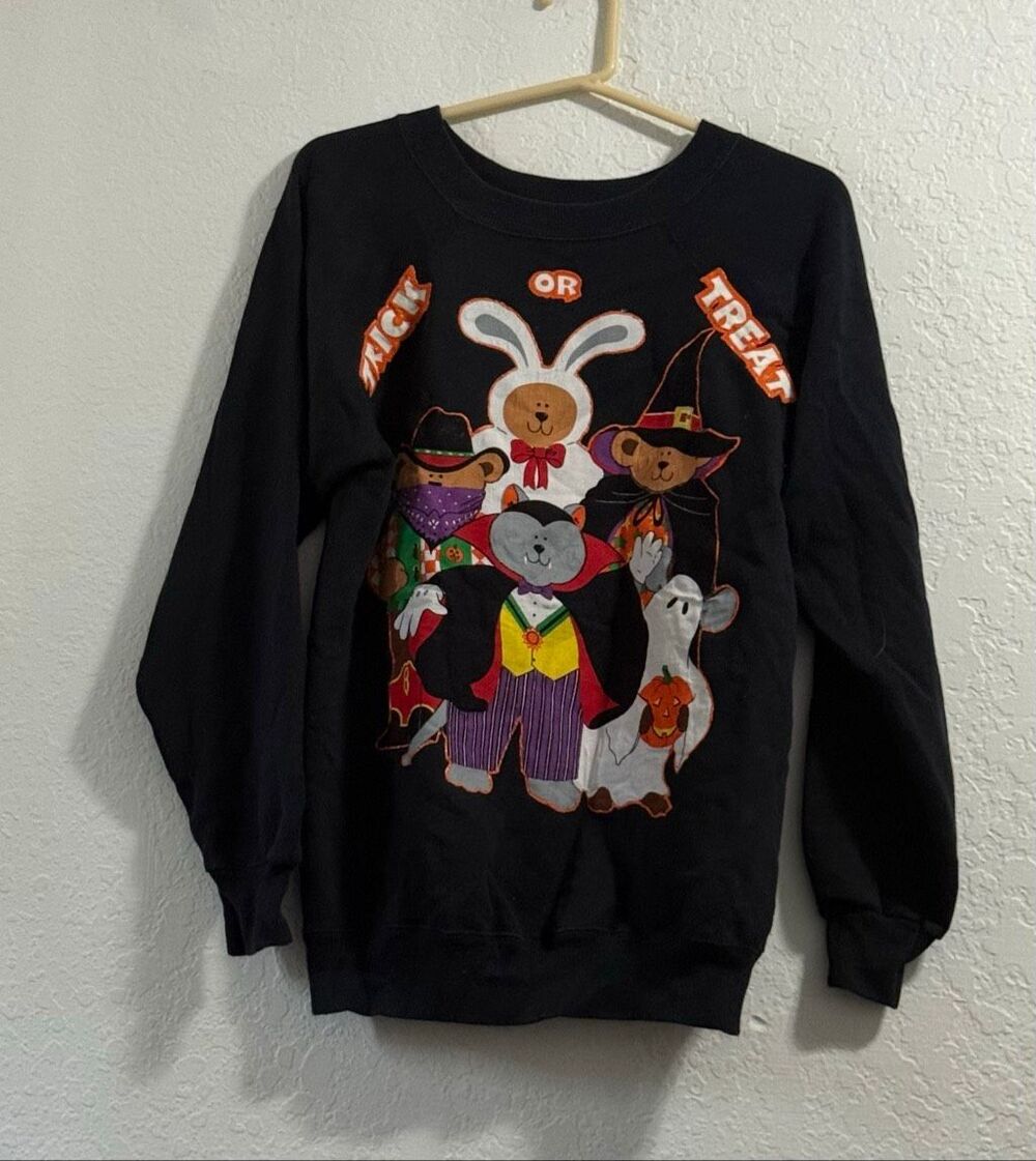 Vintage Halloween Grandma Sweatshirt Pumpkin Bear Dracula Ghost  Sz L